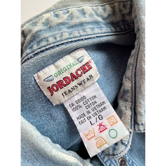 Vintage 90's JORDACHE Blue Cotton Denim Button Down Shirt, Size L - Picture 12 of 13